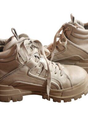 Buffalo London Aspha NC Mid Vegan Platform Boots Cream Beige Womens 7.5 EUR 38